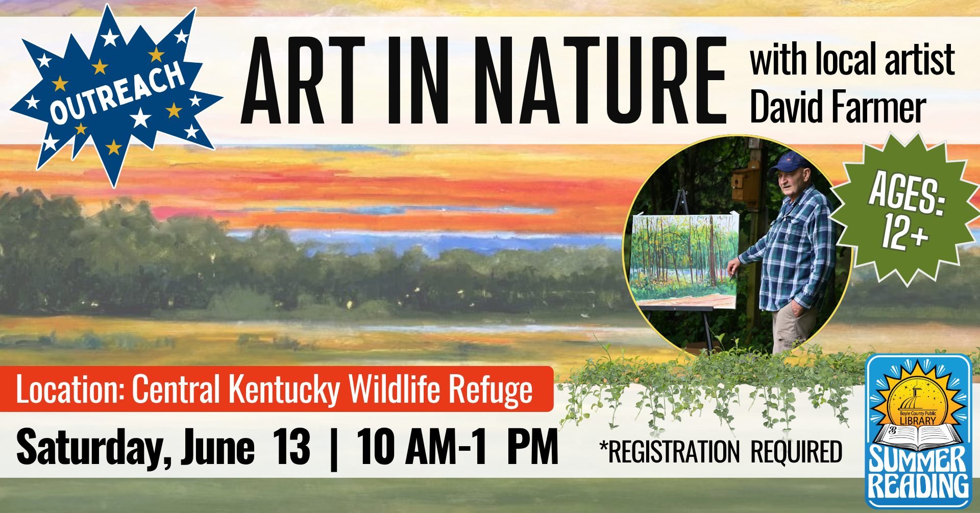 Art in Nature with David Farmer on June 13 from 10 AM-1PM at Central KY Wildlife Refuge - Registration required