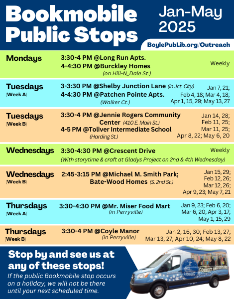 Bookmobile Public Stops Jan-May 2025