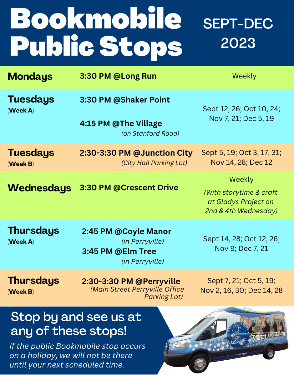 Bookmobile Public Stops Fall 2023