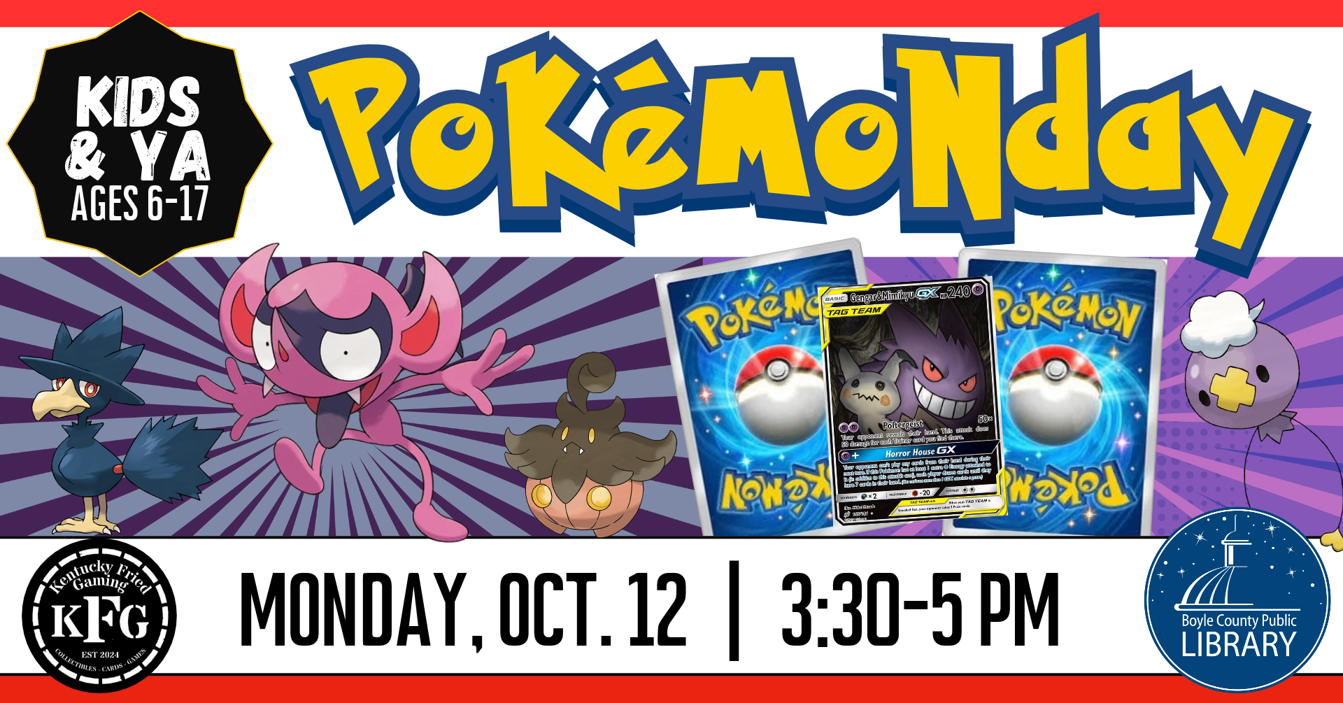 PokeMonday on October 12 from 3:30-5 PM Ages 6-17