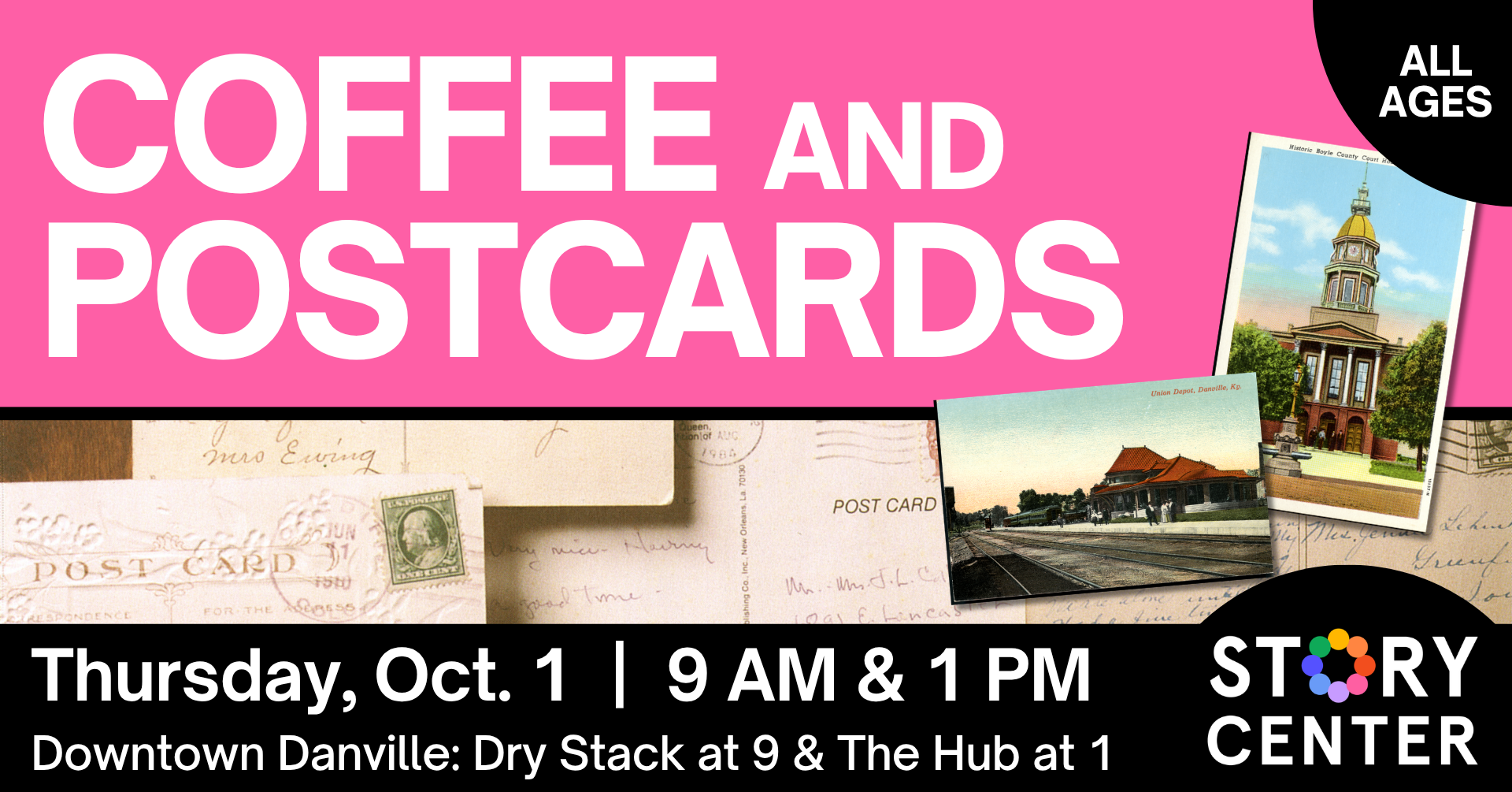 Coffee and Postcards on Oct 1 at 9 AM and 1 PM