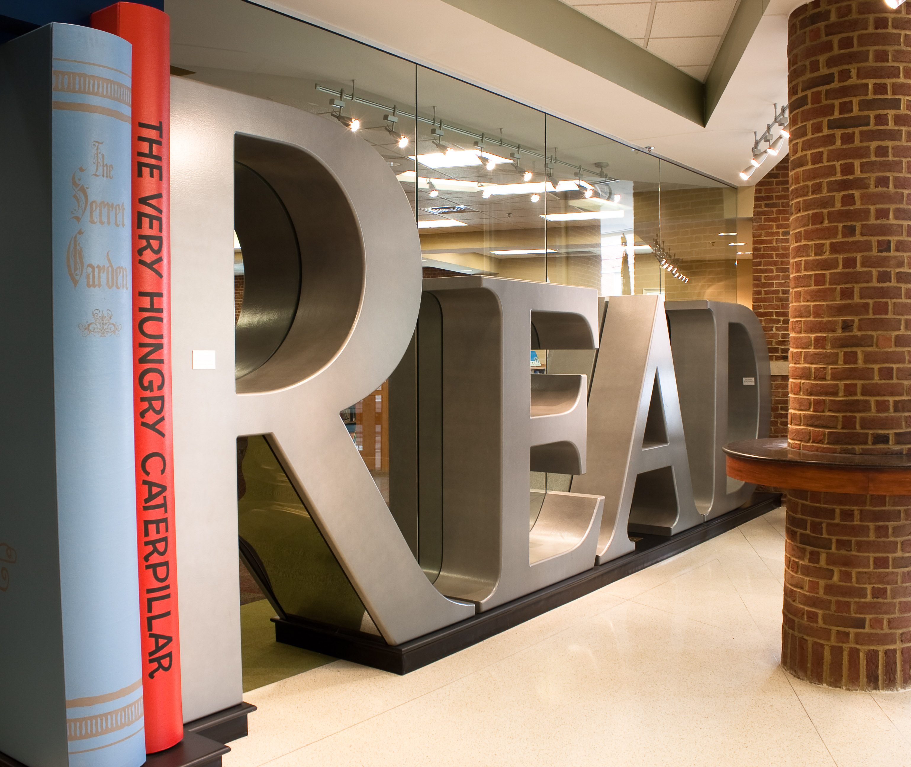 READ letters in library lobby